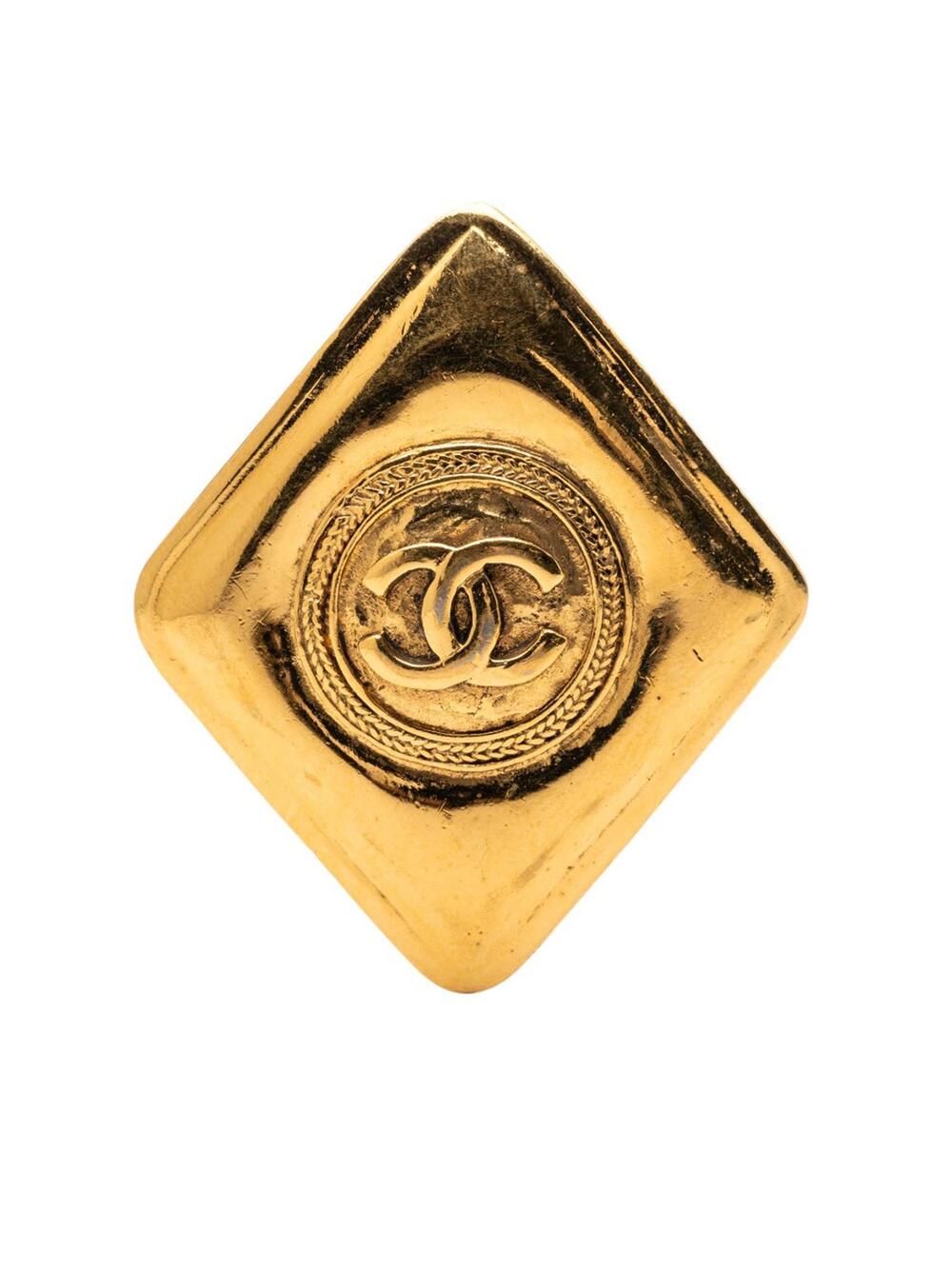 Chanel Gold Plated Cc Rhombus Brooch #290343C34B